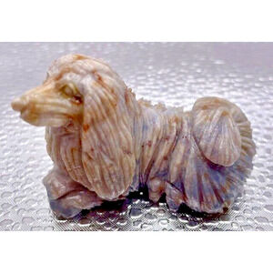Blue Chalcedony Springer Spaniel Dog Statue Hand Carved Agate 3"